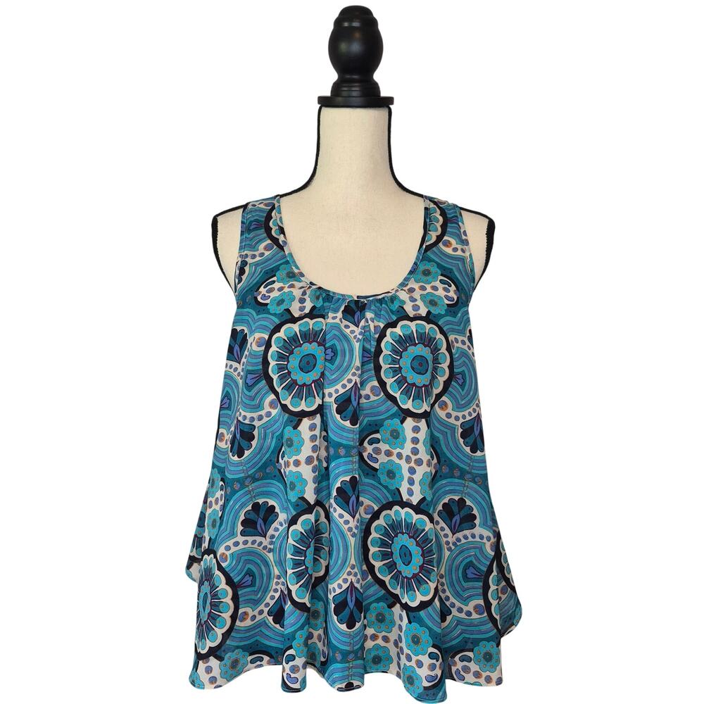 Anthropologie Meadow Rue Merlon Tank Top Blue Teal Geometric Medallion Print S